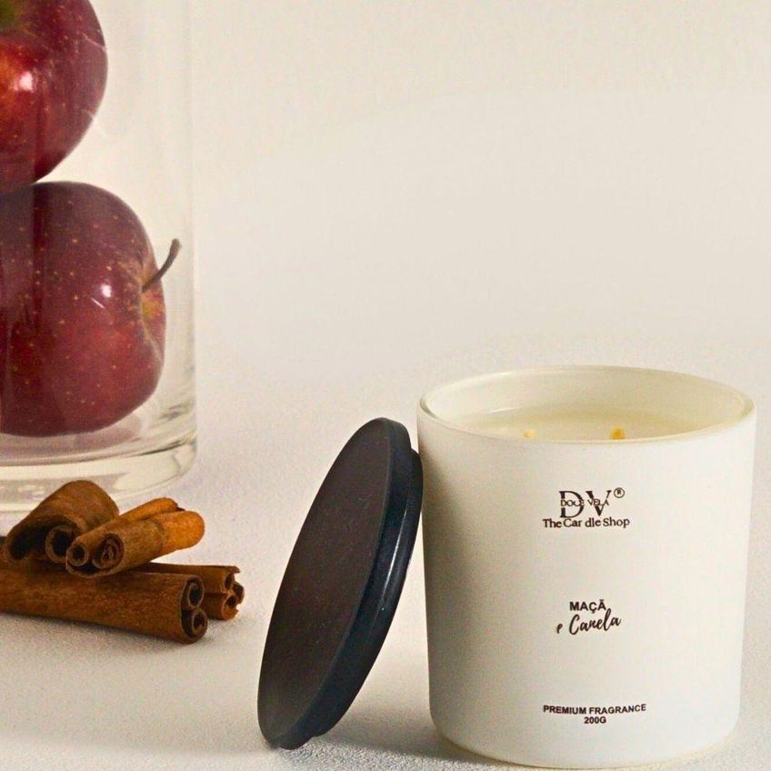 Vela Aromática Maçã E Canela Cera De Coco 100% Branco 200g - imagem 5