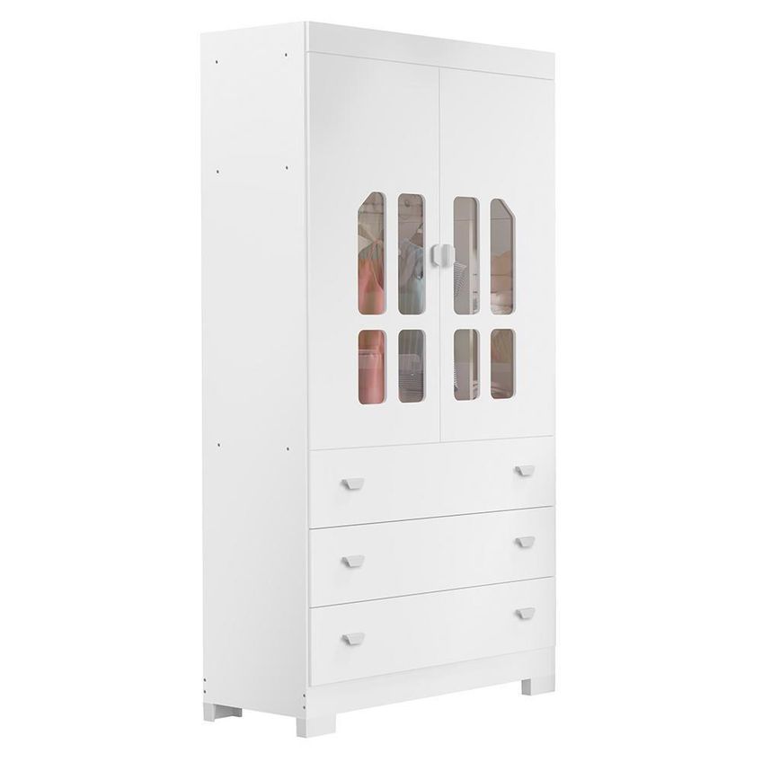Jogo De Quarto Infantil New Katatau Guarda Roupa E Cômoda 2 Portas 3 Gavetas MDF Branco Fosco Reller - imagem 3