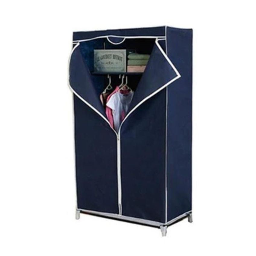 Guarda Roupa Portátil Com Zíper Cabideiro Arara Organizador Multiuso Em Tecido Misto PP Azul - imagem 3