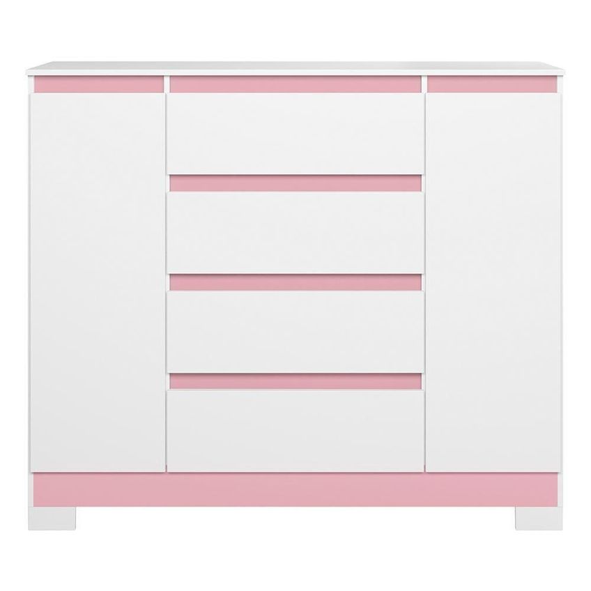 Cômoda Sapateira Atena 4 Gavetas MDP Puxador Estilo Pega Branco E Rosa - imagem 3
