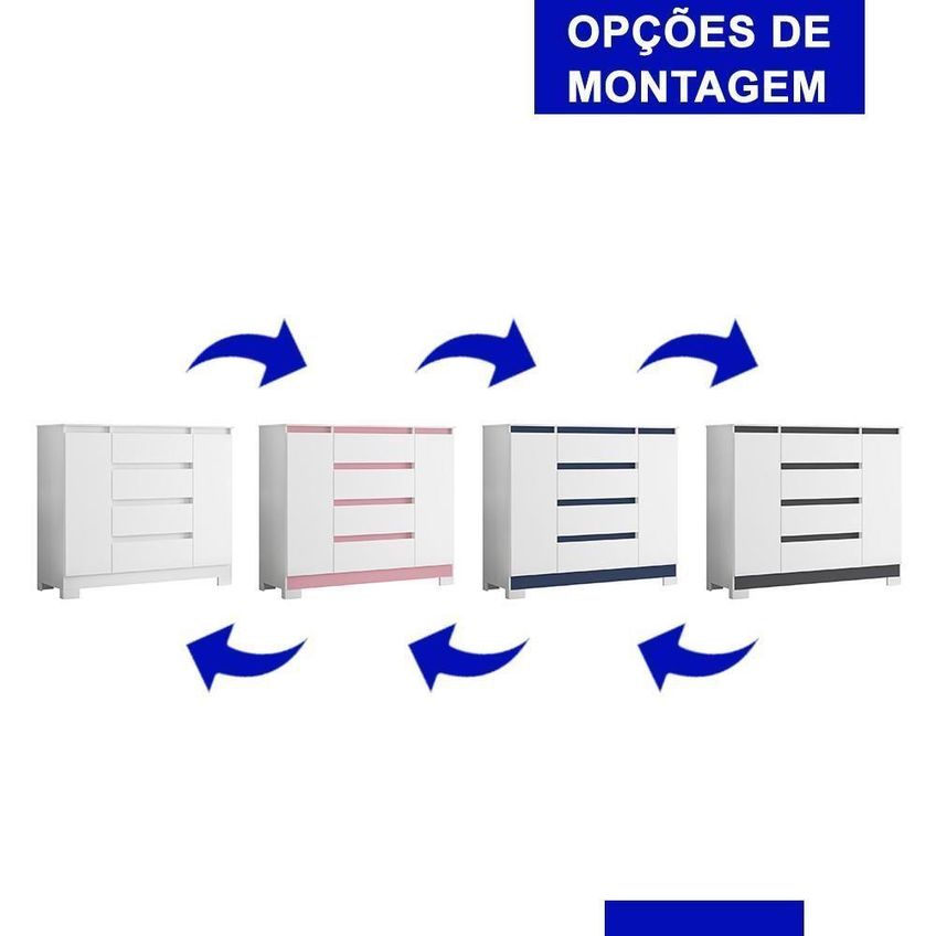 Cômoda Sapateira Atena 4 Gavetas MDP Puxador Estilo Pega Branco E Rosa - imagem 4