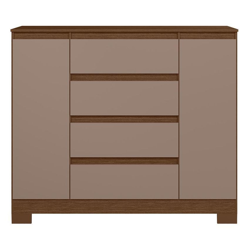 Cômoda Sapateira Atena 4 Gavetas MDP Puxador Estilo Pega Nogueira E Capuccino - imagem 3