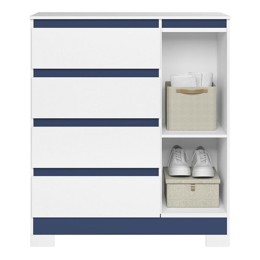 Cômoda Sapateira Olímpia 1 Porta 4 Gavetas MDP 84cm Branco E Azul - imagem 4