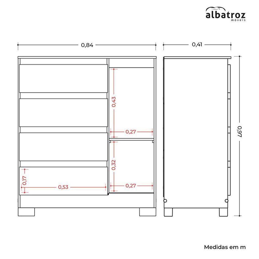 Cômoda Sapateira Olímpia 1 Porta 4 Gavetas MDP 84cm Branco E Azul - imagem 5