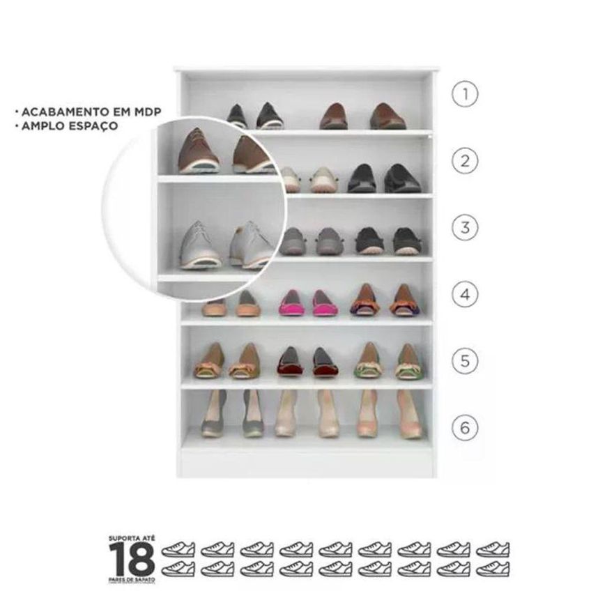 Kit 3 Armários Multiuso Sapateira Bella 6 Prateleiras MDP 72cm Branco - imagem 2