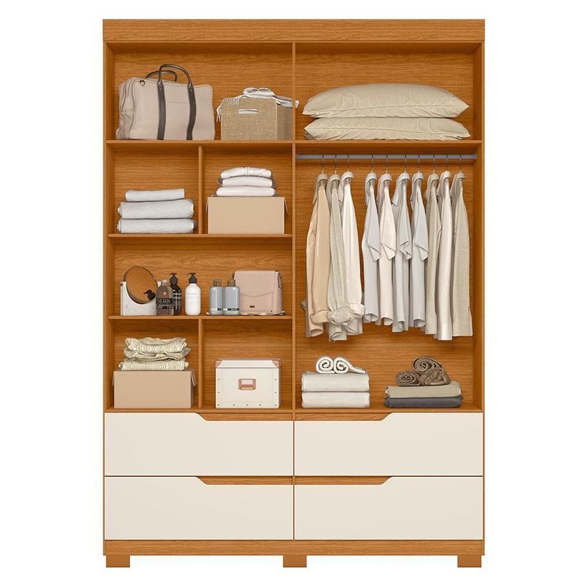 Guarda Roupa Solteiro Doble 4 Portas 4 Gavetas Mdp Cinamomo Off White Albatroz Móveis - imagem 3