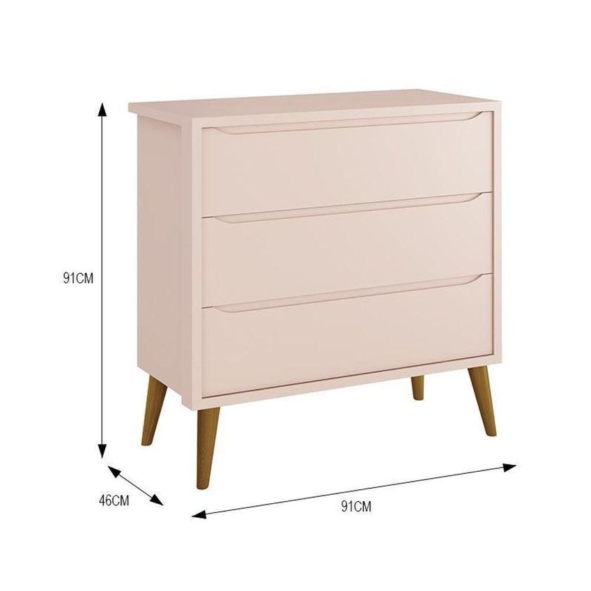 Jogo De Quarto Infantil Cômoda 3 Gavetas E Berço Americano Theo Retrô Mdf Rosa Fosco Reller Móveis - imagem 3