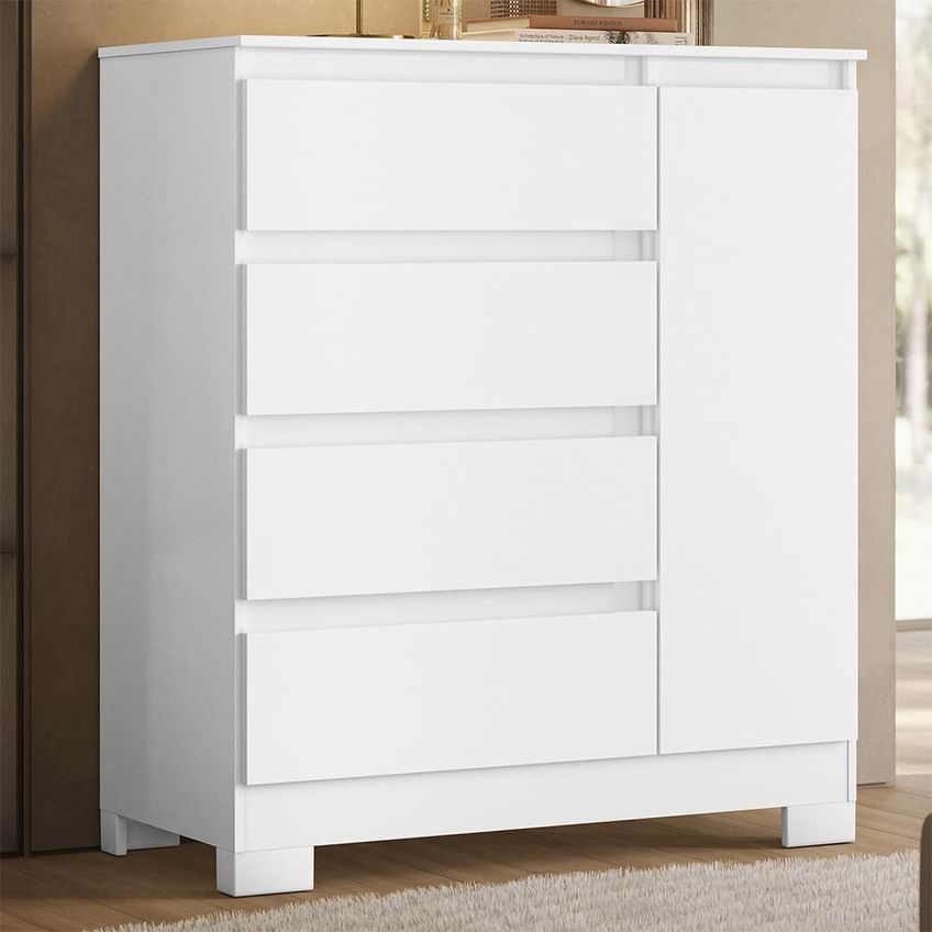 Cômoda Sapateira Olímpia Moderno 1 Porta 4 Gavetas MDP Branco Albatroz Móveis - imagem 3