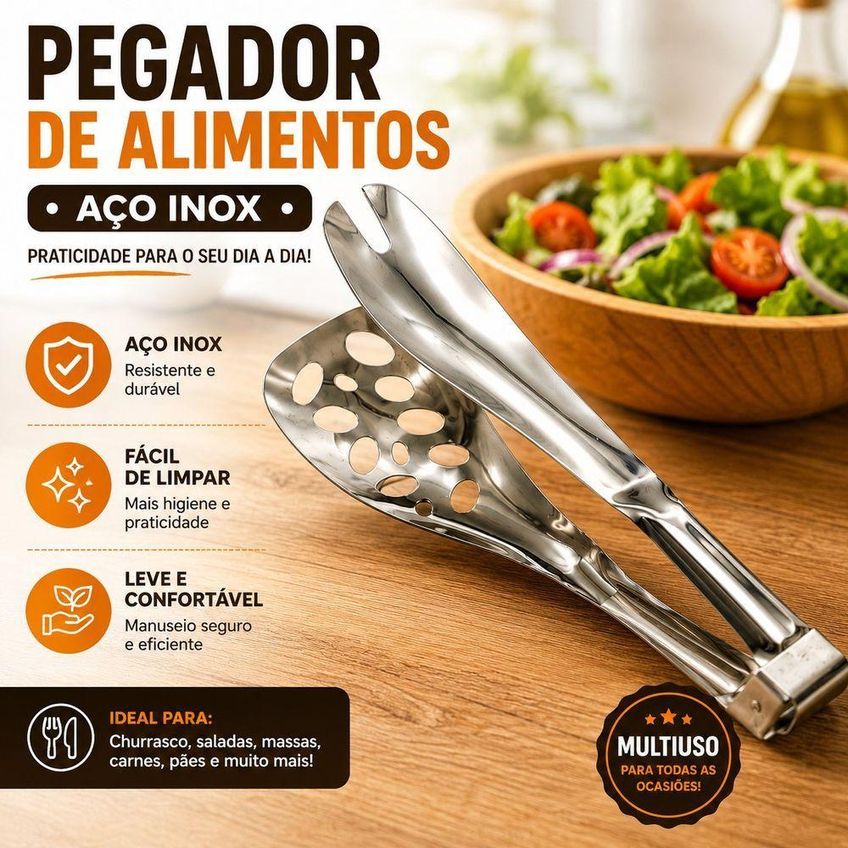 Pegador de Alimentos Multiuso em Aço Inox para Cozinha Churrasco Salada e Massas Top Rio Comercial - imagem 3