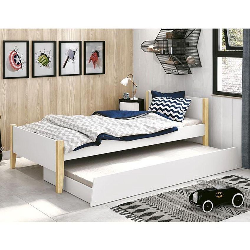 Bicama Solteiro Simba Com Cama Auxiliar MDF Branco Fosco Reller - imagem 3