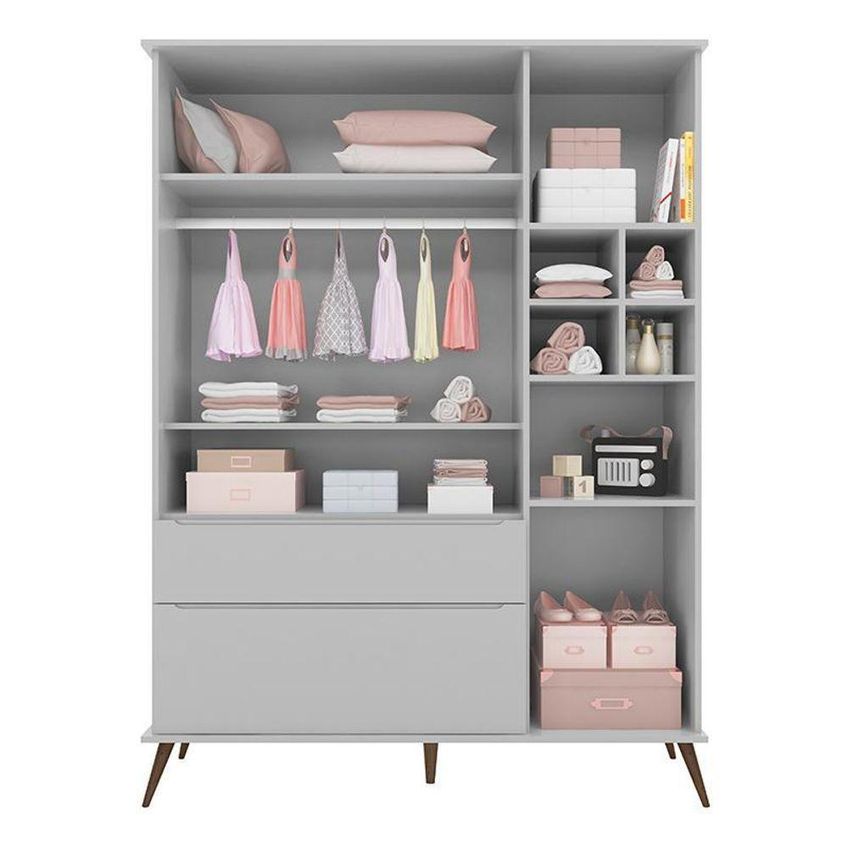 Guarda Roupa Infantil Melinda 3 Portas De Bater 2 Gavetas MDF Cinza Phoenix Baby - imagem 3