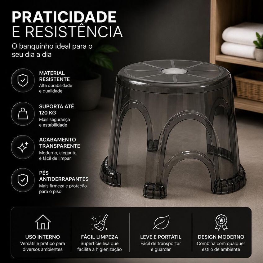 Banqueta Redonda Multiuso Em Acrílico Flexível Transparente 22cm - imagem 4