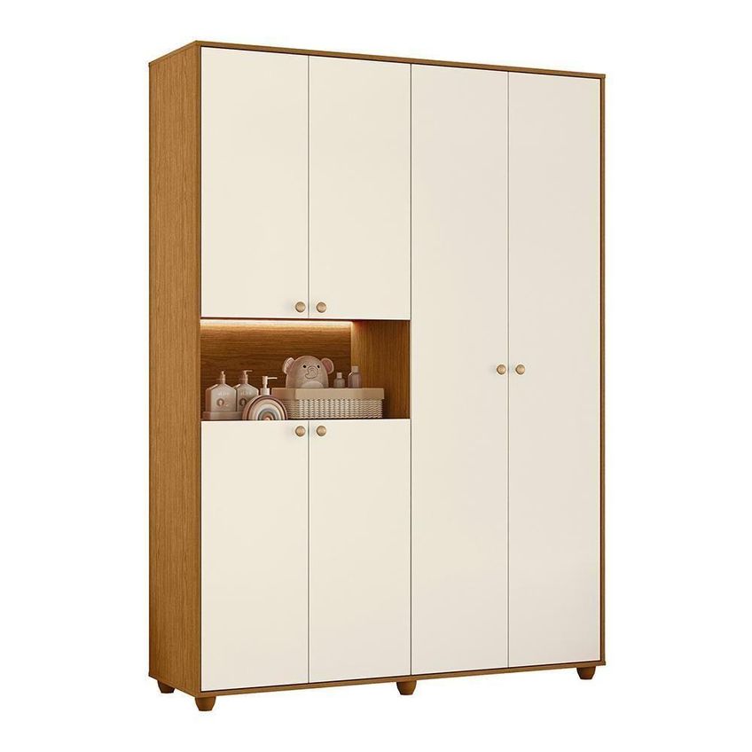 Jogo De Quarto Infantil Vittoria Com Guarda Roupa E Cômoda 6 Portas 8 Gavetas Mdp Cinamomo-off White - imagem 3
