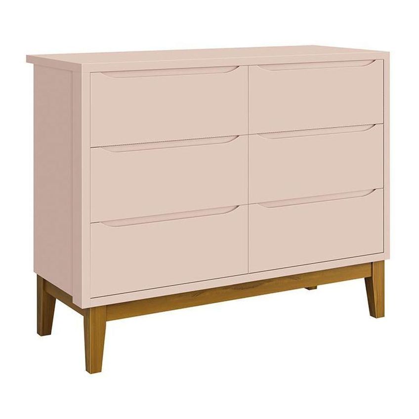 Jogo De Quarto Infantil Berço Americano E Cômoda 6 Gavetas Mdf Puxador Embutido Rosa Fosco Reller - imagem 2