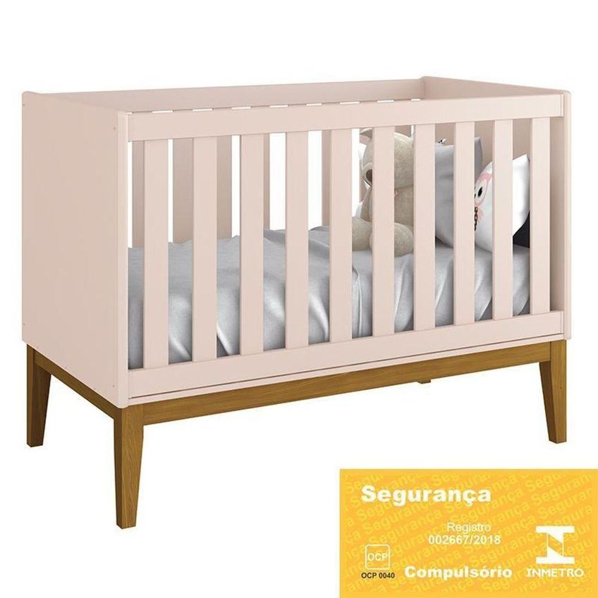 Jogo De Quarto Infantil Berço Americano E Cômoda 6 Gavetas Mdf Puxador Embutido Rosa Fosco Reller - imagem 5