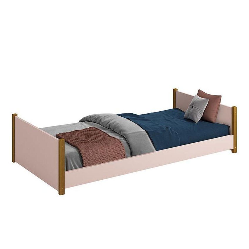 Cama Evolutiva Ravi Com Proteção Lateral Lisa MDF Rosa Fosco E Pés Amadeirado Reller Móveis - imagem 4