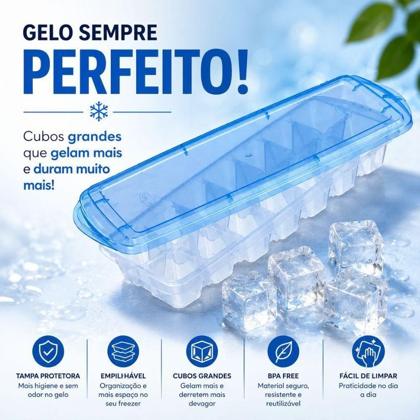 Forma De Gelo Com Tampa Firenze 14 Cubos Polipropileno Resistente Para Freezer E Cozinha - imagem 4