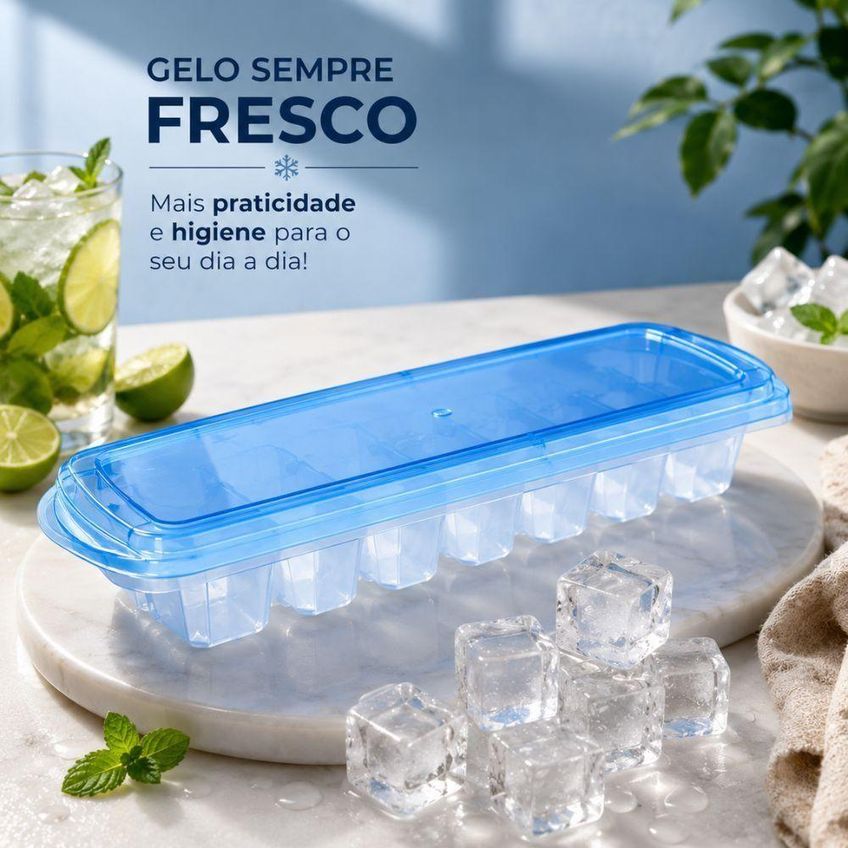 Forma De Gelo Com Tampa Firenze 14 Cubos Polipropileno Resistente Para Freezer E Cozinha - imagem 5