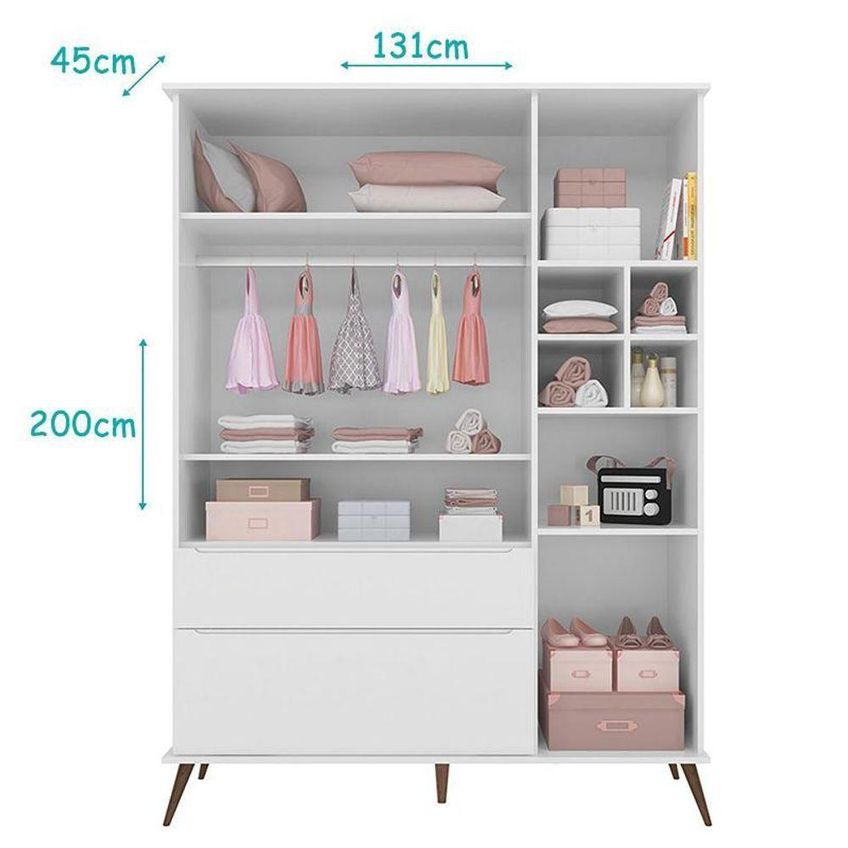 Conjunto De Quarto Melinda Com Guarda Roupa Cômoda E Berço Retrô Branco Acetinado Phoenix Baby - imagem 3