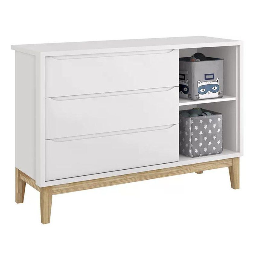 Jogo De Quarto Comoda Com Porta E Berço Americano Classic Mdf Branco Fosco Reller Móveis - imagem 3
