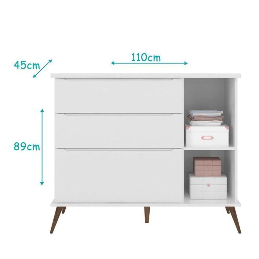 Conjunto De Quarto Melinda Com Guarda Roupa Cômoda E Berço Retrô Branco Acetinado Phoenix Baby - imagem 5