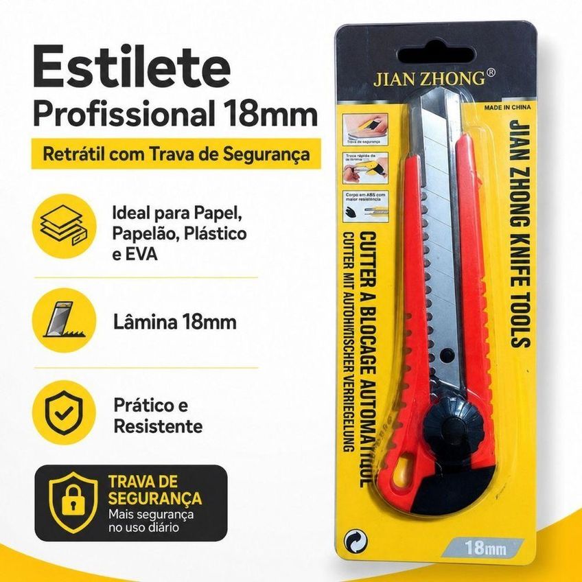 Kit 6 Estiletes Profissional 18mm Retrátil Com Trava De Segurança - imagem 5
