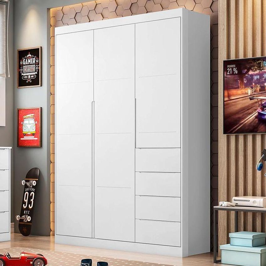 Guarda Roupa Infantil Eloá 3 Portas Bater 4 Gavetas MDF Branco Phoenix Baby - imagem 2