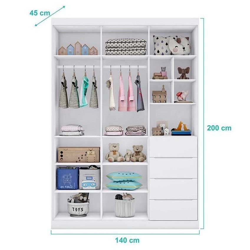 Guarda Roupa Infantil Eloá 3 Portas Bater 4 Gavetas MDF Branco Phoenix Baby - imagem 3