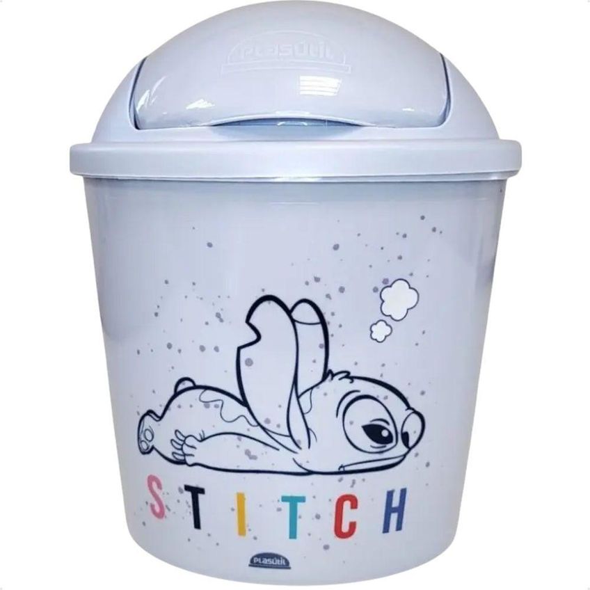 Lixeira Stitch Disney 2l Plástico Abertura Basculante Azul Plasútil - imagem 3