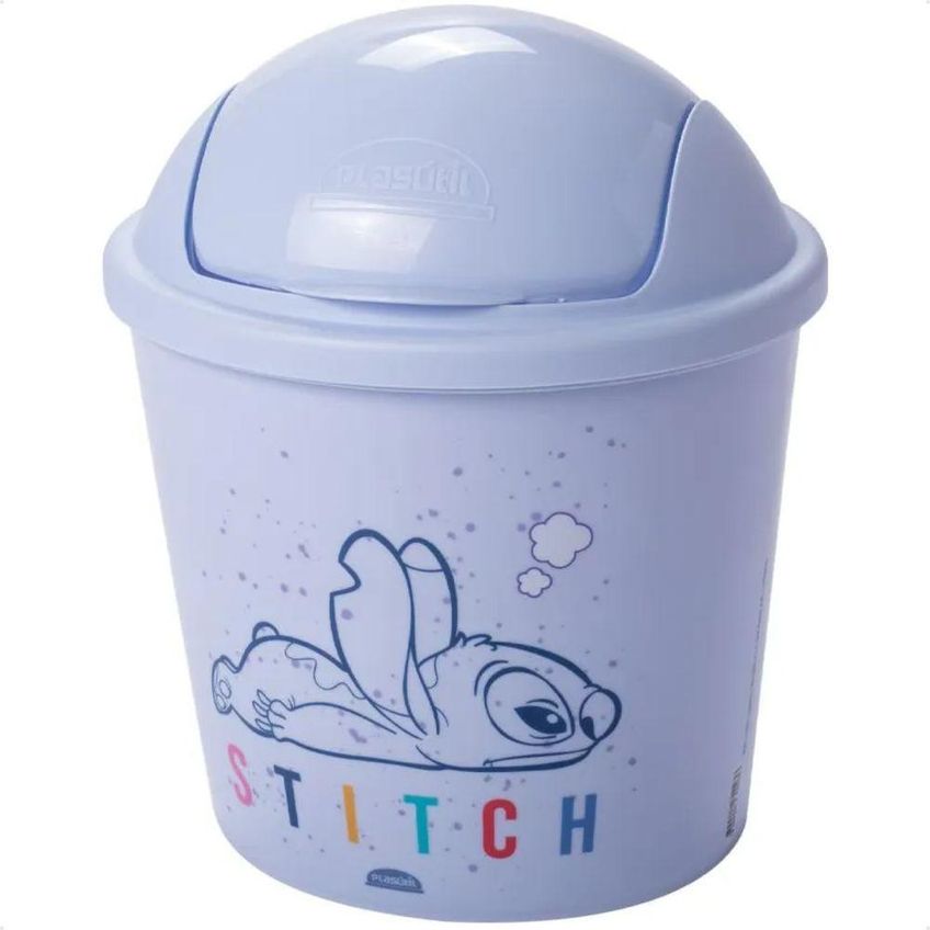Lixeira Stitch Disney 2l Plástico Abertura Basculante Azul Plasútil - imagem 5