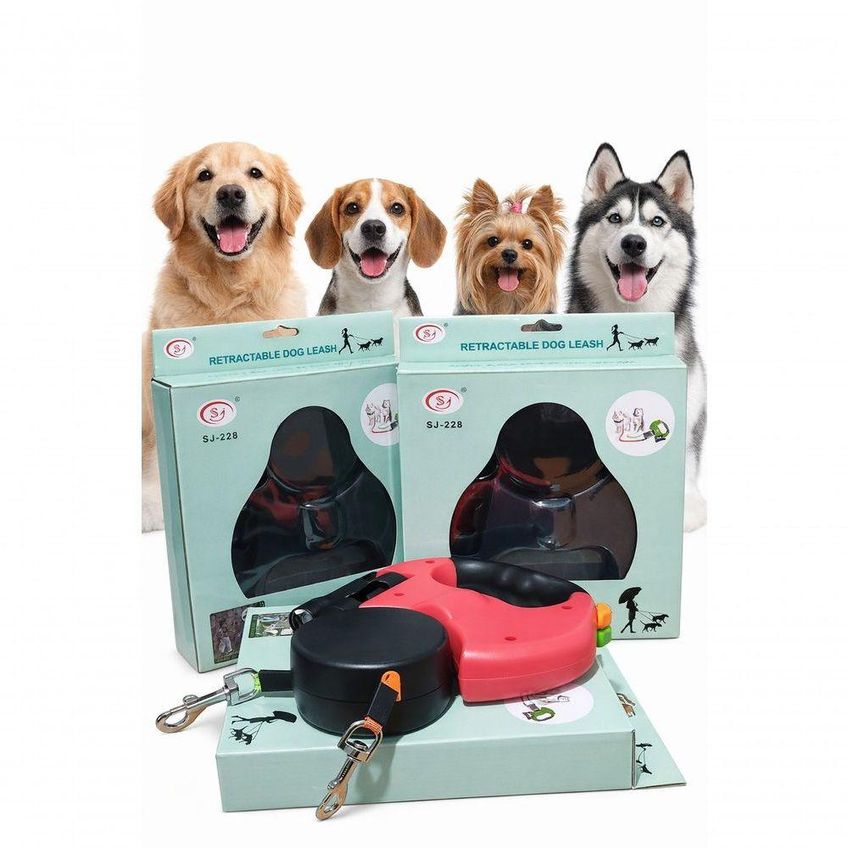 Guia Dupla Retrátil 3 Metros Para Cães Azul Com Lanterna E Porta Petiscos - imagem 2