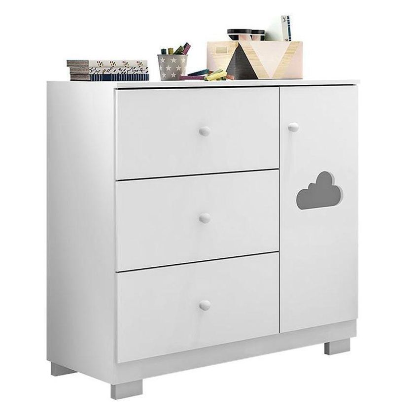 Conjunto De Quarto Infantil Ane Guarda Roupa 4 Portas 3 Gavetas Mdf Cômoda Berço Branco Phoenix Baby - imagem 3