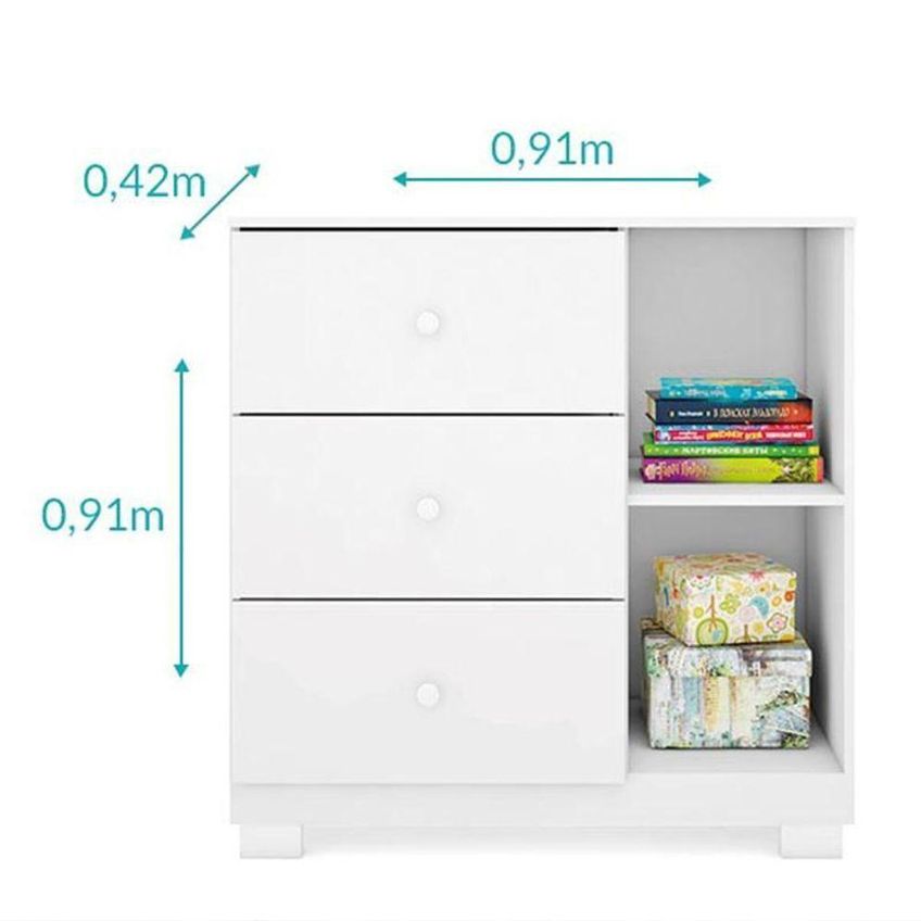 Conjunto De Quarto Infantil Ane Guarda Roupa 4 Portas 3 Gavetas Mdf Cômoda Berço Branco Phoenix Baby - imagem 5