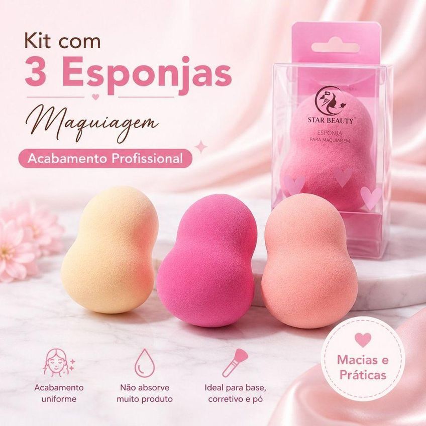 Kit Com 6 Esponjas Para Maquiagem Make Acabamento Profissional Branco - imagem 3