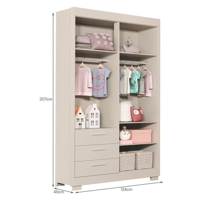 Dormitório Infantil Zaki Guarda Roupa Cômoda E Berço 4 Portas 3 Gavetas MDF Areia Fosco Reller - imagem 5