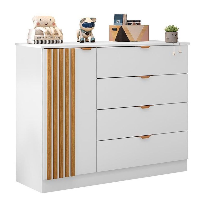 Jogo De Quarto Infantil Ayla Com Cômoda E Berço Americano Branco Acetinado Phoenix Baby - imagem 4