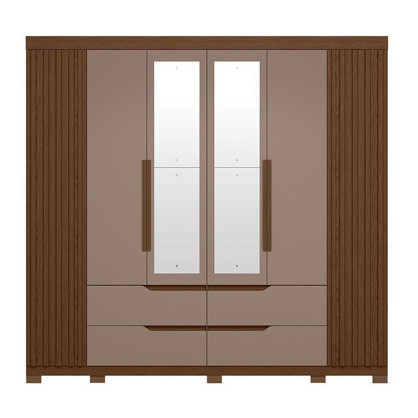 Guarda Roupa Casal Doble 4 Portas De Bater 4 Gavetas MDP Nogueira-Capuccino Albatroz Móveis - imagem 4