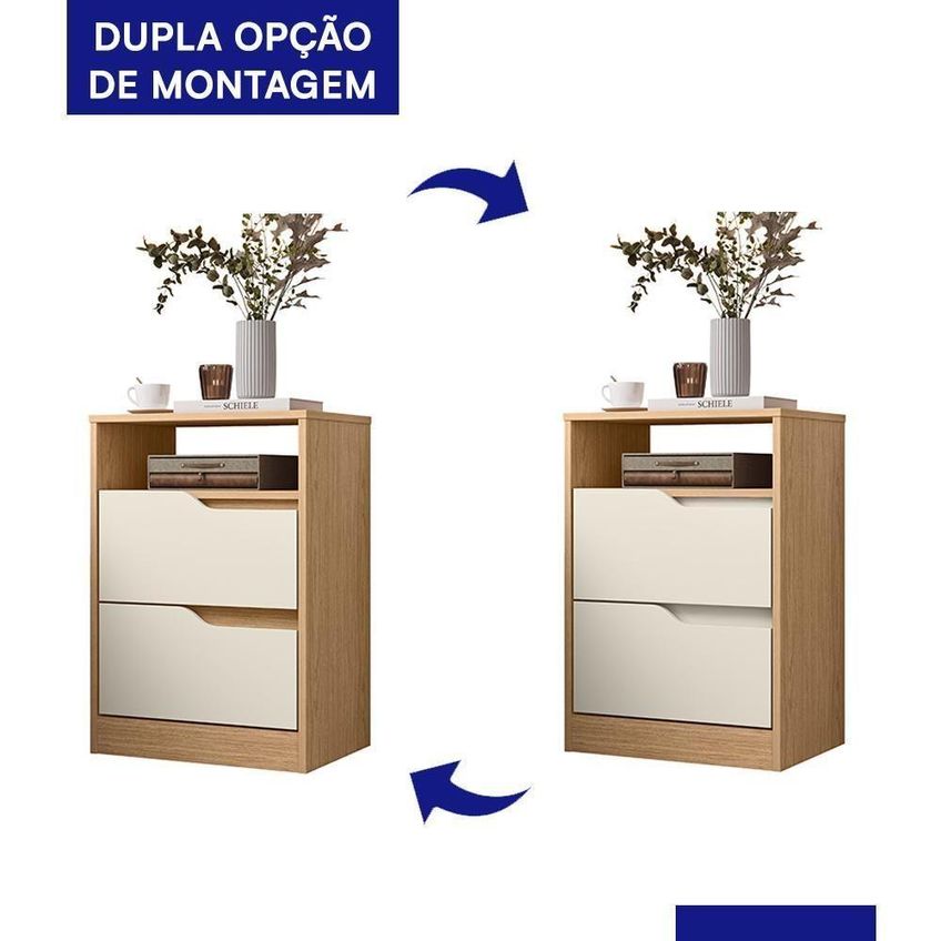 Mesa De Cabeceira Sole 2 Gavetas MDP Off White Albatroz Móveis - imagem 4