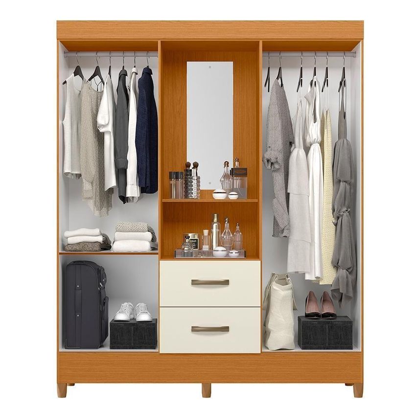 Guarda Roupa Casal Capelinha Mobi 4 Portas 2 Gavetas Mdp Cinamomo-Off White Albatroz Móveis - imagem 3