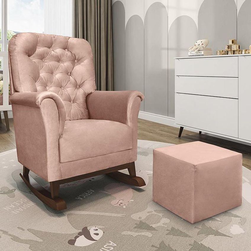 Poltrona De Amamentação Agatha Com Balanço Veludo Rosê Phoenix Baby - imagem 4