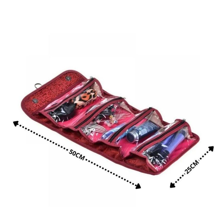 Bolsa De Viagem Poliéster Vinho Com Interior Rosa 4 Divisórias - imagem 4