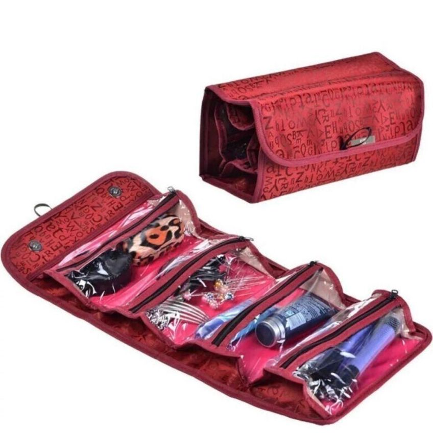 Bolsa De Viagem Poliéster Vinho Com Interior Rosa 4 Divisórias - imagem 5