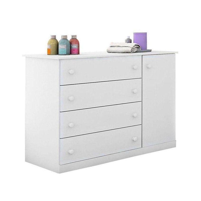 Conjunto De Quarto Dormitório Infantil Helena Guarda Roupa Cômoda E Berço 4 Portas MDP Branco - imagem 3
