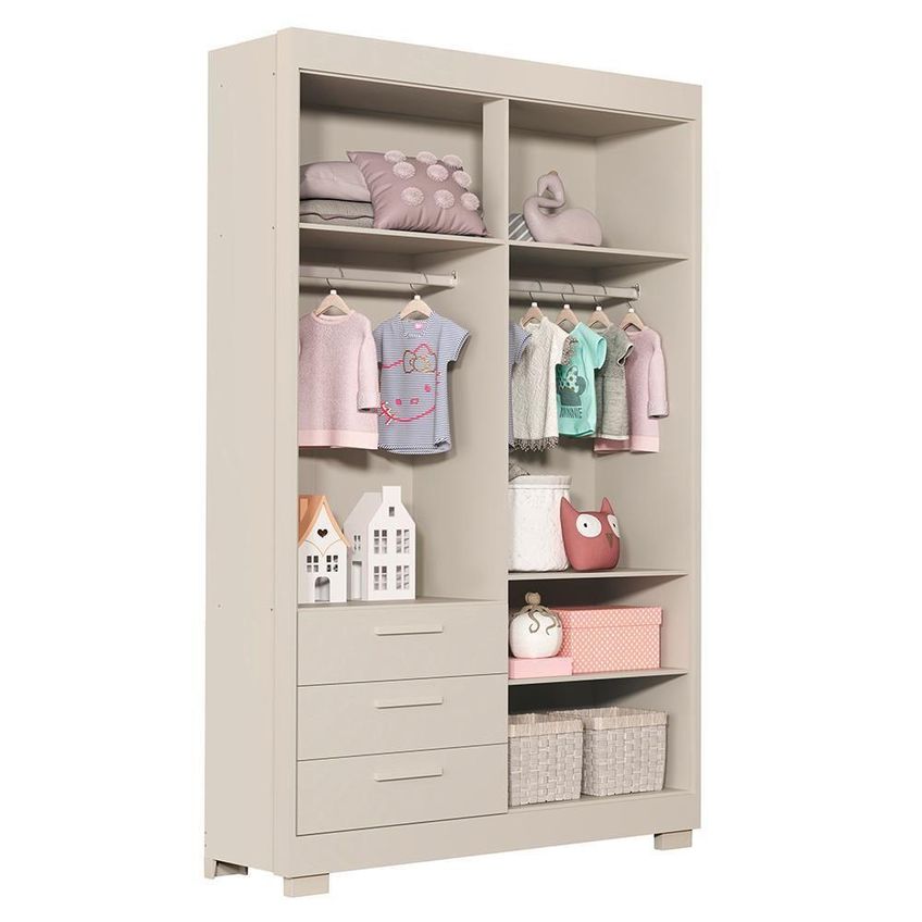 Jogo De Quarto Infantil Zaki Guarda Roupa E Cômoda 4 Portas 3 Gavetas MDF Areia Fosco Reller Móveis - imagem 3