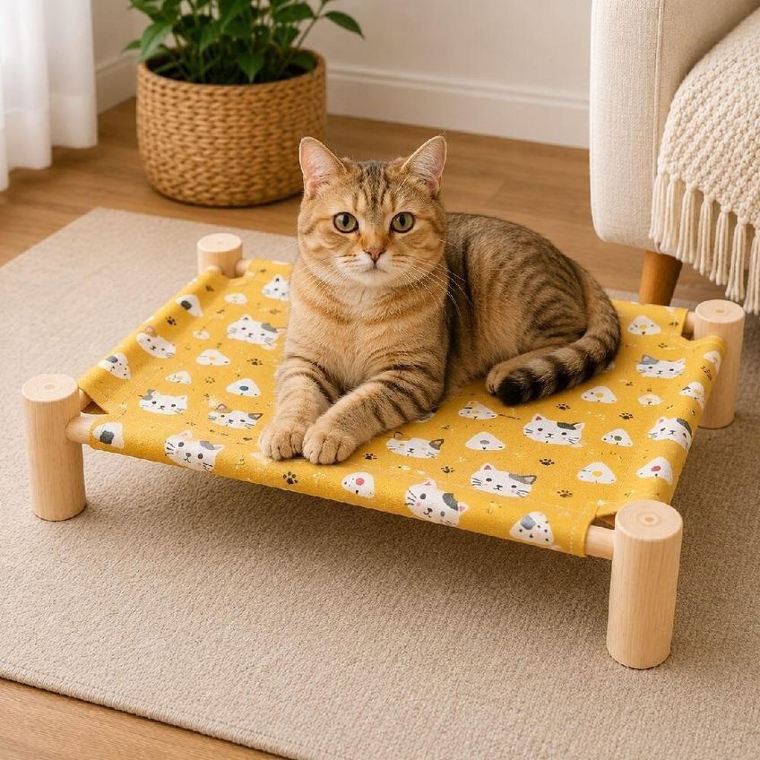 Cama Elevada Para Pet Com Estrutura Em Madeira Pinus Desmontável Lavável 55cm - imagem 5