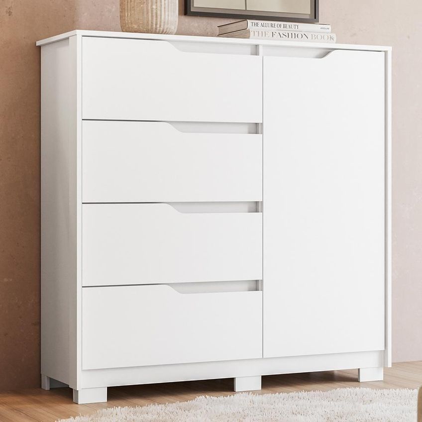 Cômoda Sole 1 Porta E 4 Gavetas MDP Puxador Em Cava Branco - imagem 2