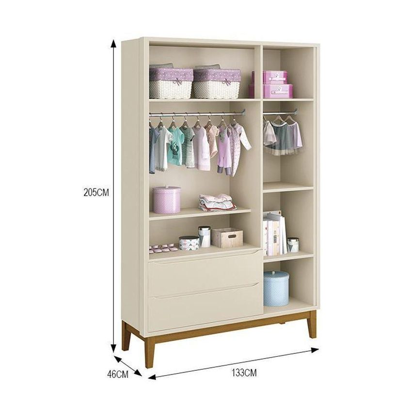 Conjunto De Quarto Com Guarda Roupa Cômoda E Berço Mini Cama MDF Areia Fosco Reller Móveis - imagem 3