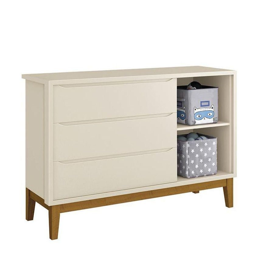 Conjunto De Quarto Com Guarda Roupa Cômoda E Berço Mini Cama MDF Areia Fosco Reller Móveis - imagem 4