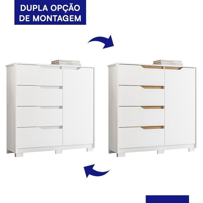 Cômoda Sole 1 Porta E 4 Gavetas MDP Puxador Em Cava Branco - imagem 5