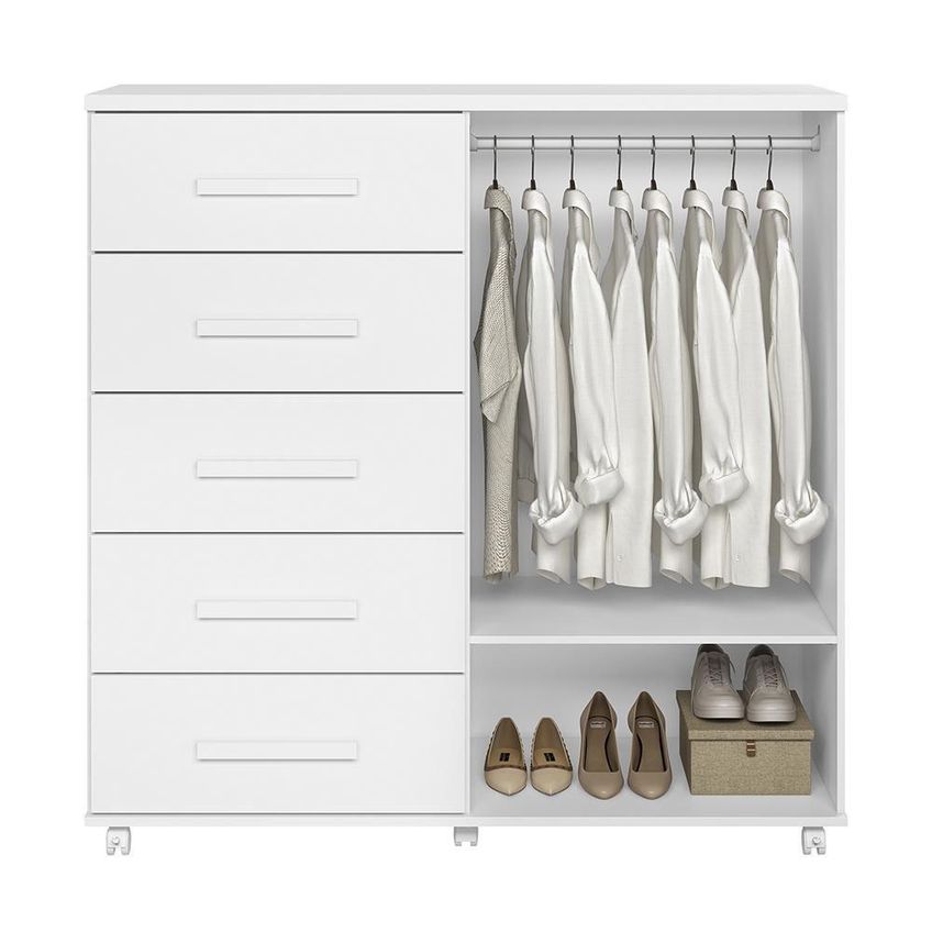 Cômoda Toronto 5 Gavetas 2 Portas MDF Puxador MDF Branco - imagem 5